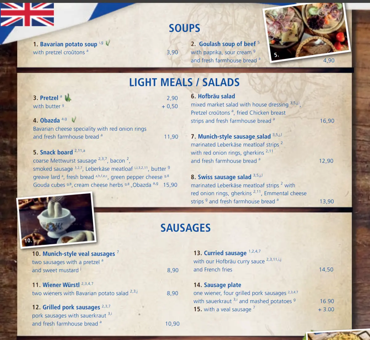 Hofbrau menu