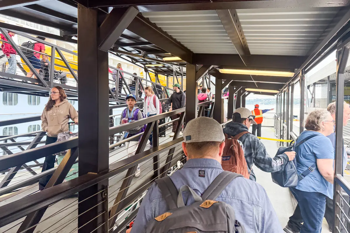 disembarking cruise ship