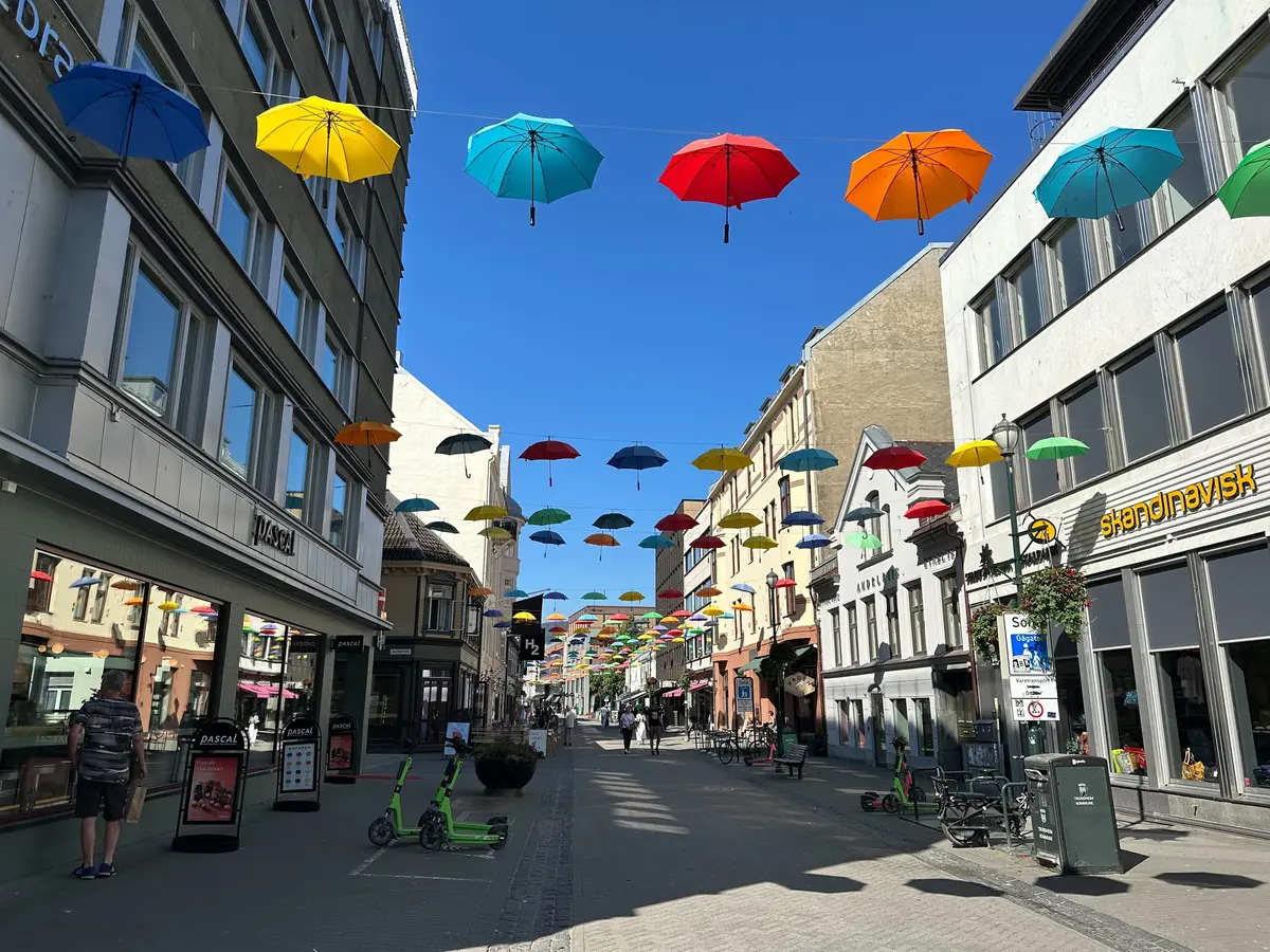 Street with umbrellas