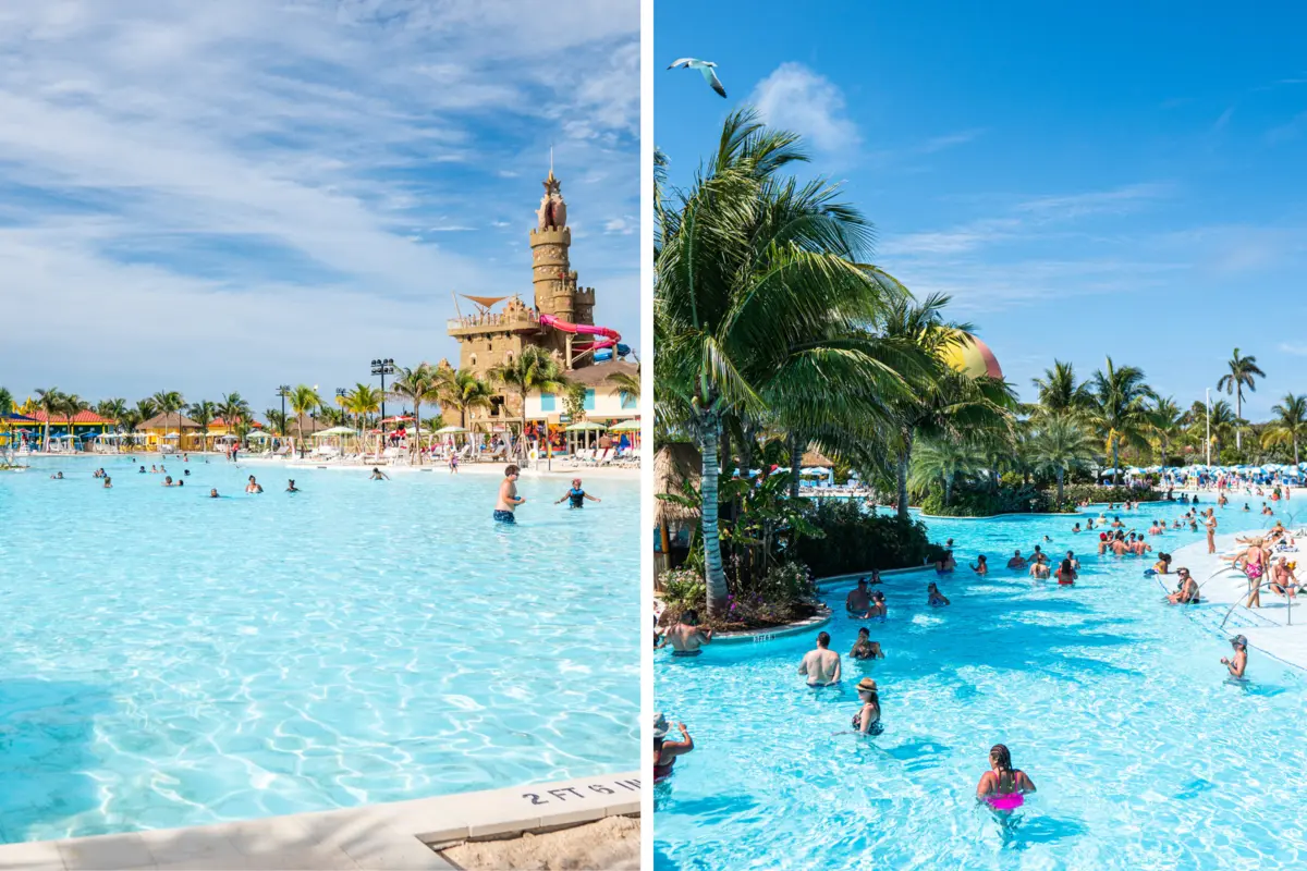 side by side image of pools at Celebration Key and CocoCay