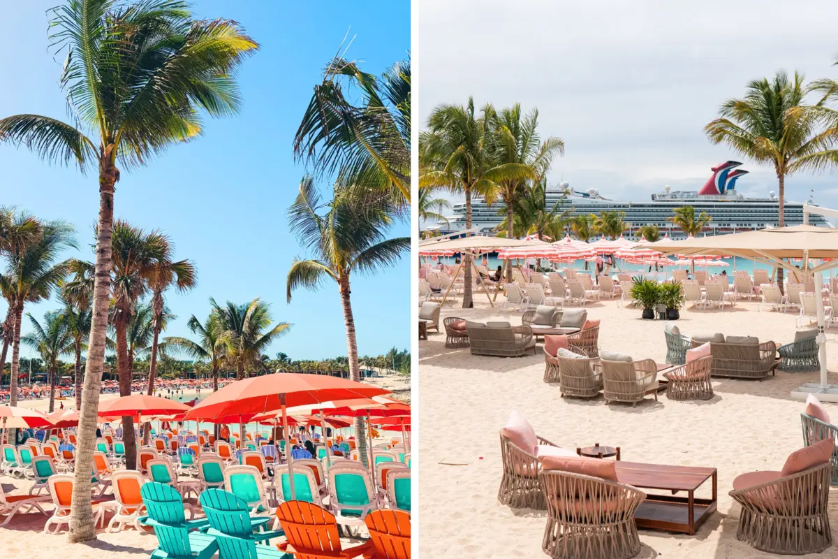 side by side image of Pearl Cove Beach Club and Hideaway Beach