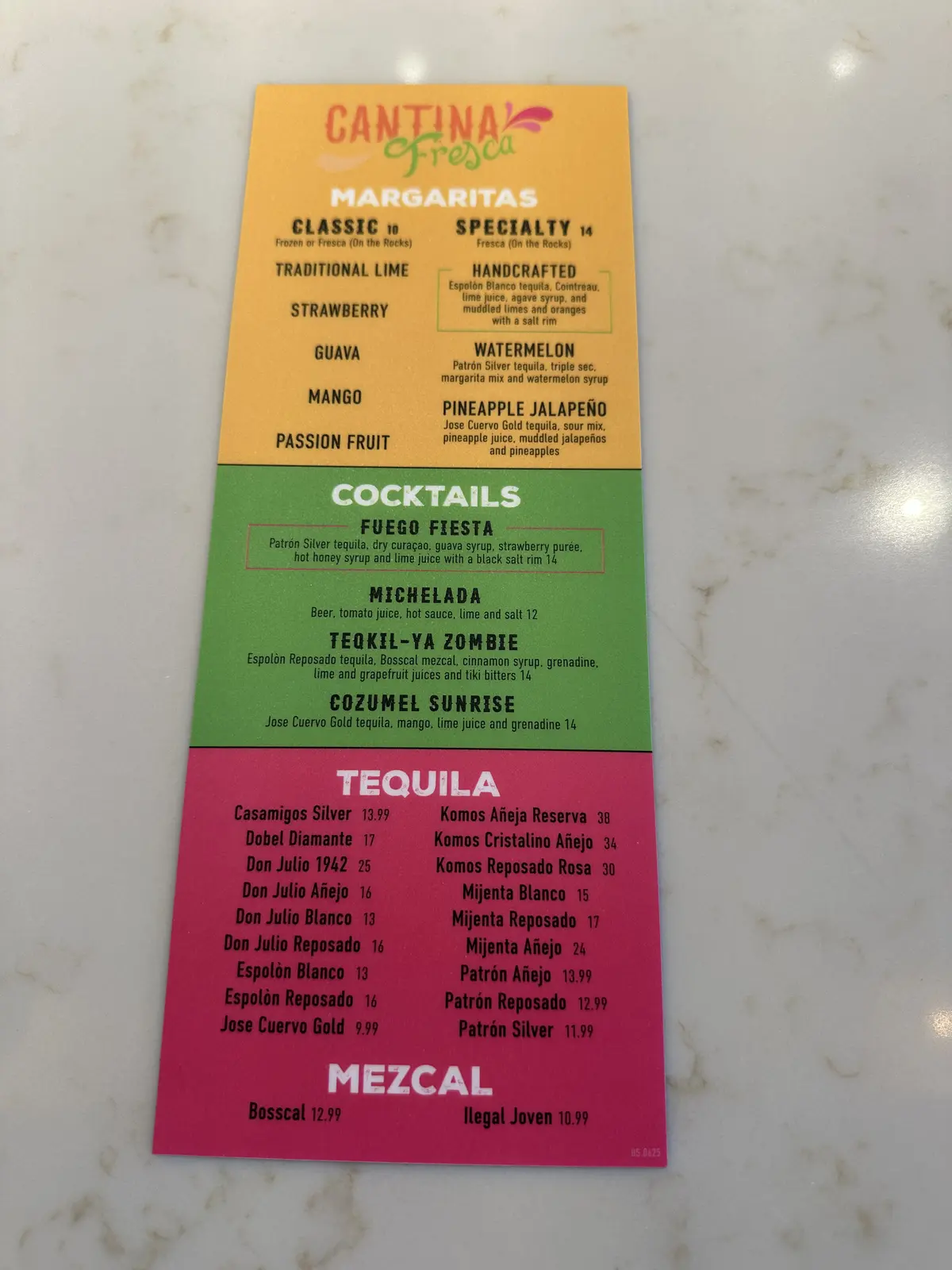 Cantina Fresca menu