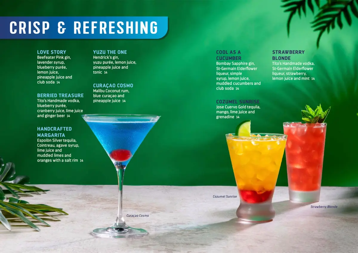 Crisp & Refreshing drink menu