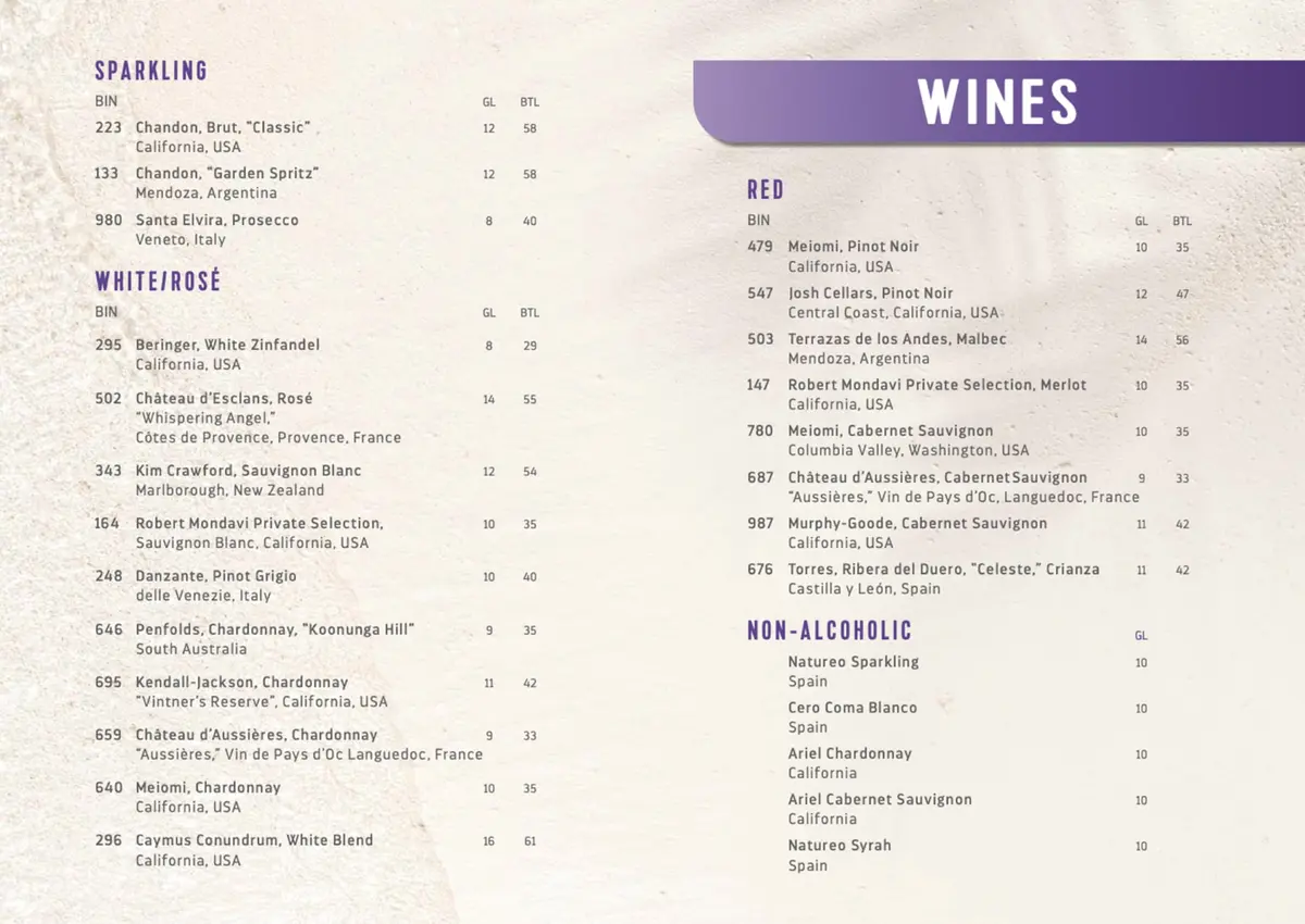 Wine menu