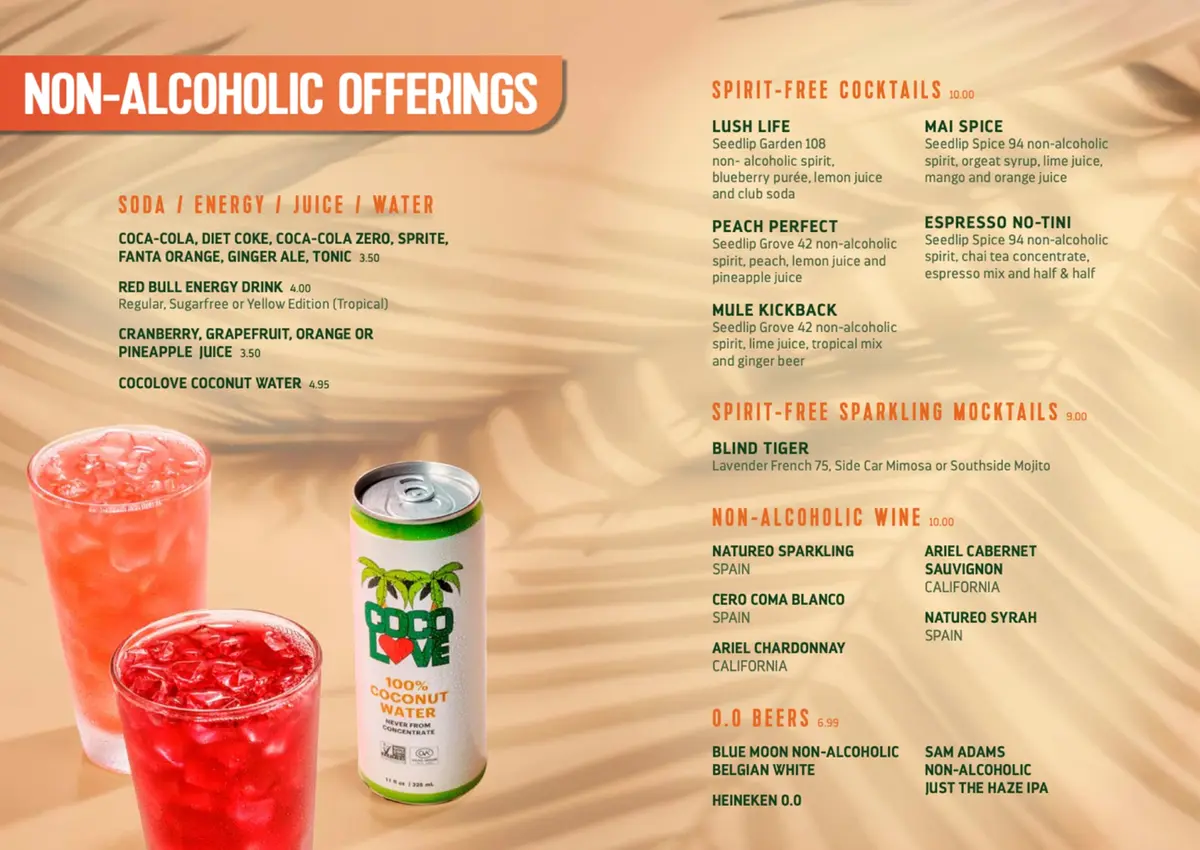 Non-alcoholic drinks menu