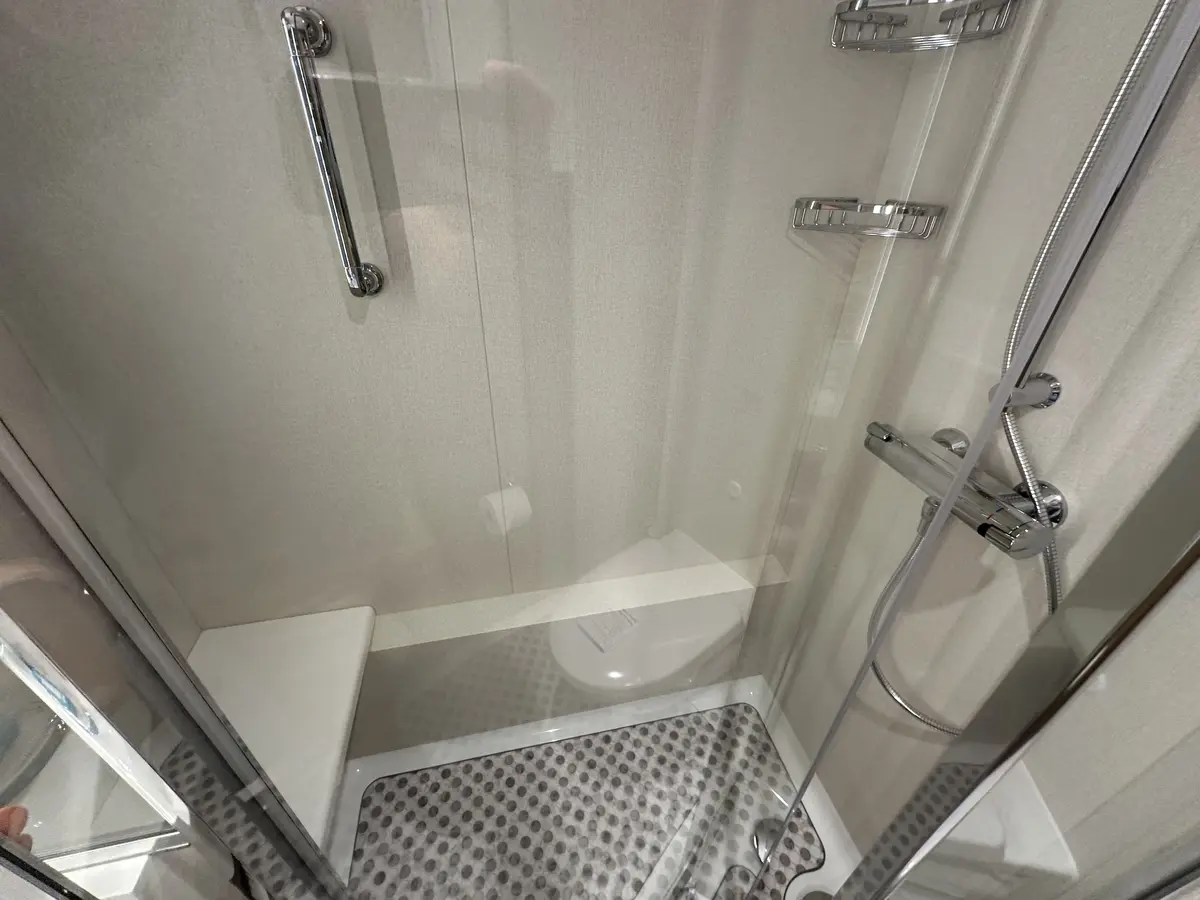 Inside the shower stall