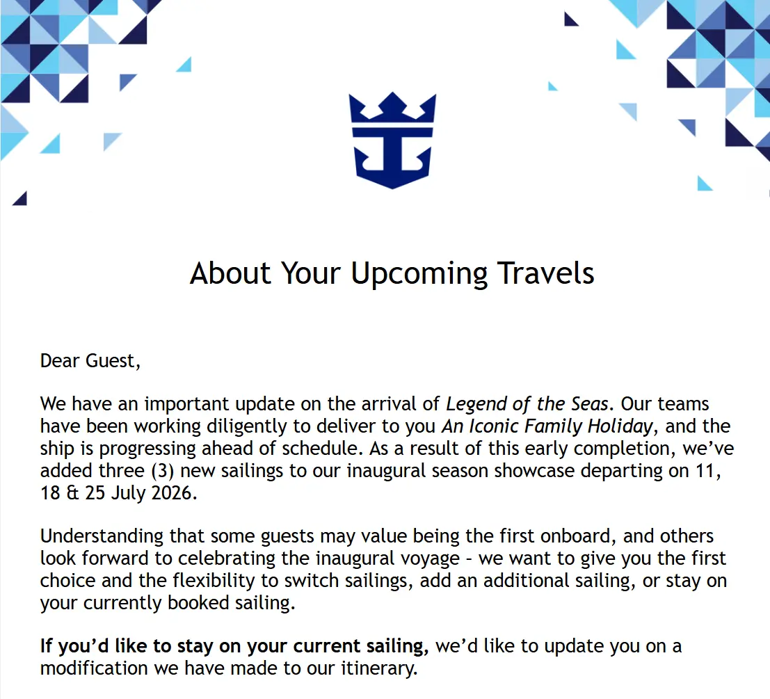 New sailings added