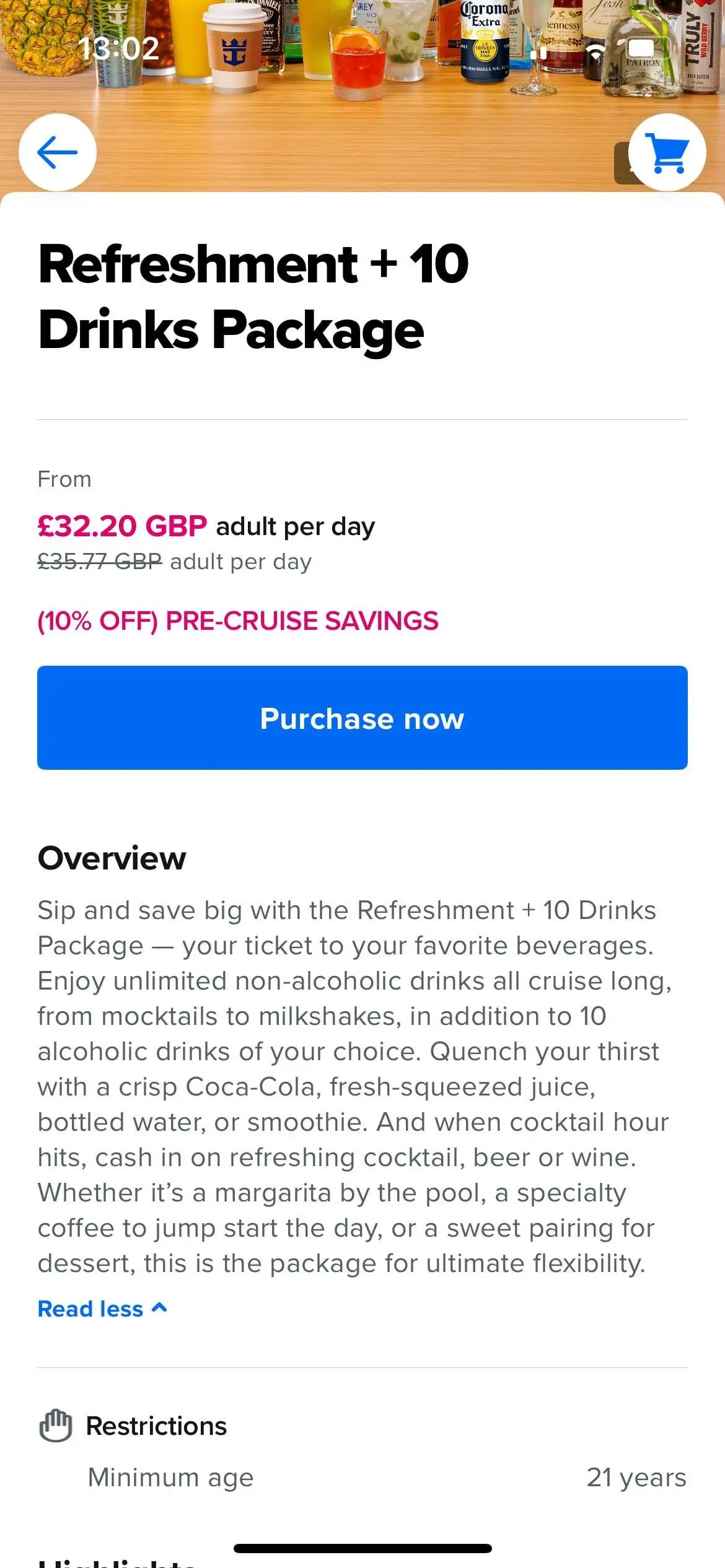 Refreshment package + 10 drinks