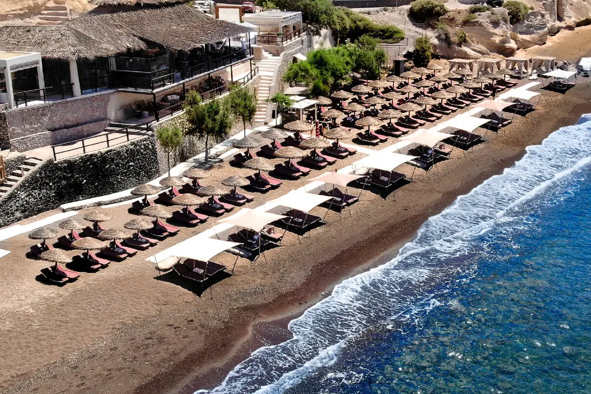 Close up of Santorini beach club