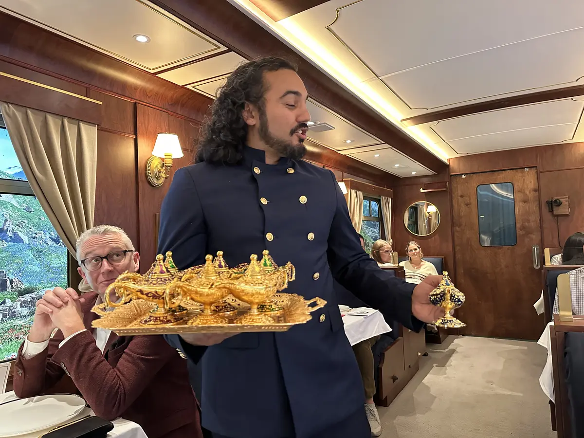 Train conductor with lamps