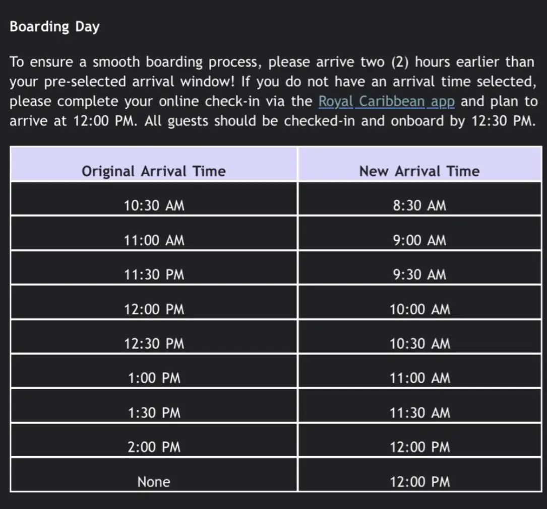 Updated boarding times