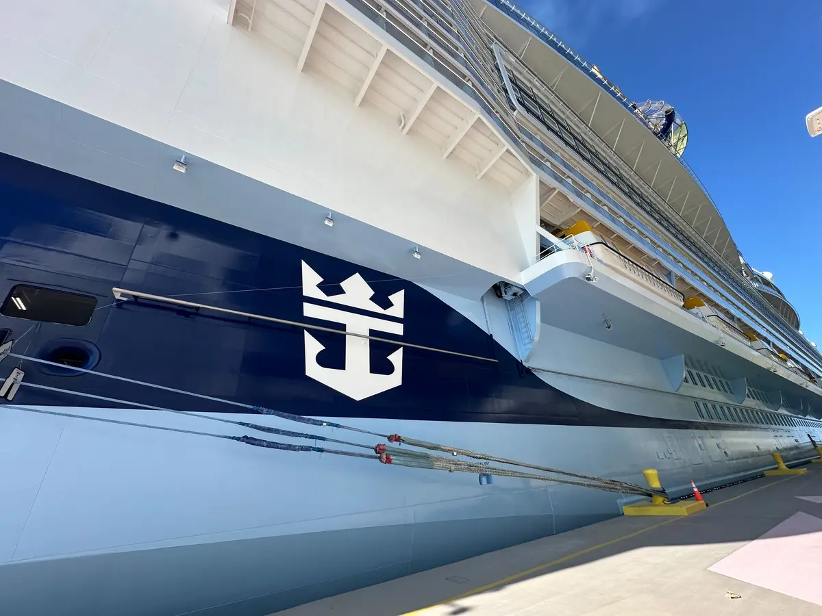 Royal Caribbean logo on side of ship