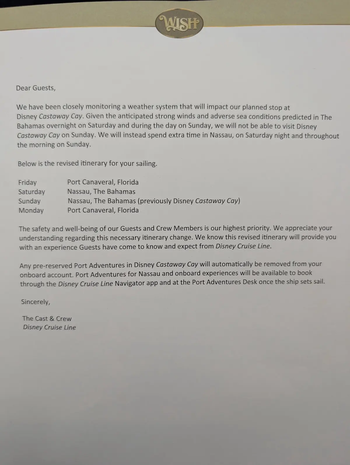 Disney Wish Winter Storm Change Disney Wish Winter Storm Change