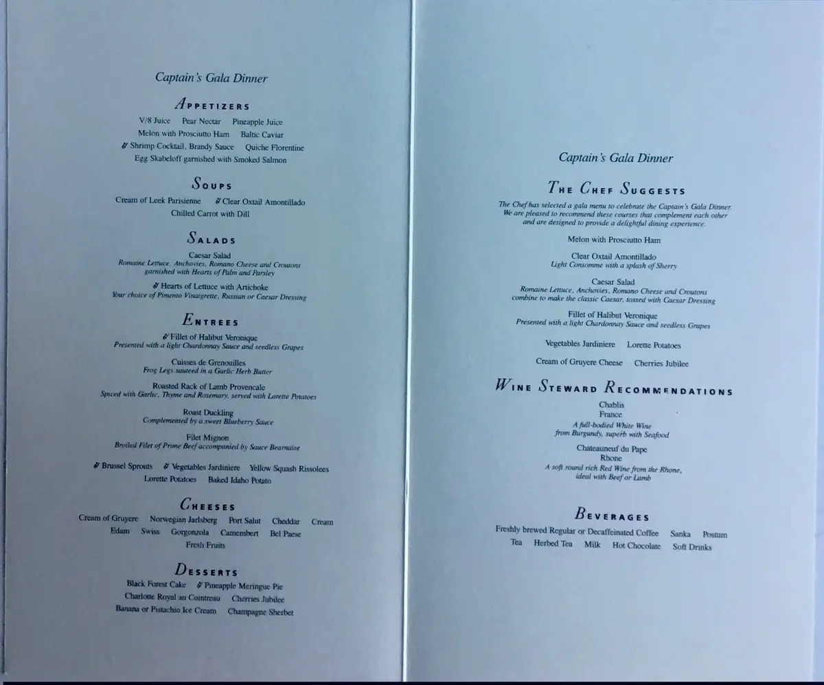 Royal Caribbean Menus 80s
