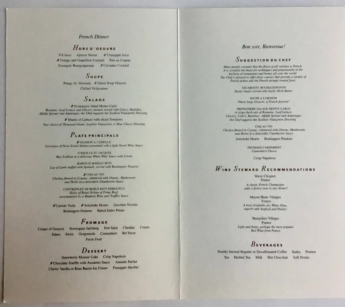 Royal Caribbean Menus 80s
