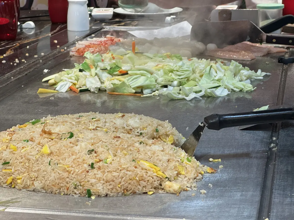 Cooking food at hibachi