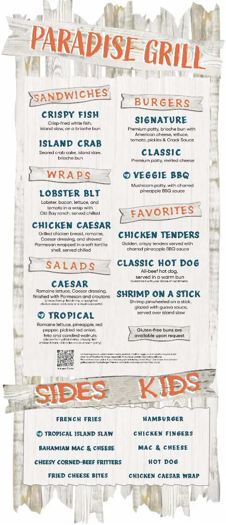 Royal Beach Club food menu