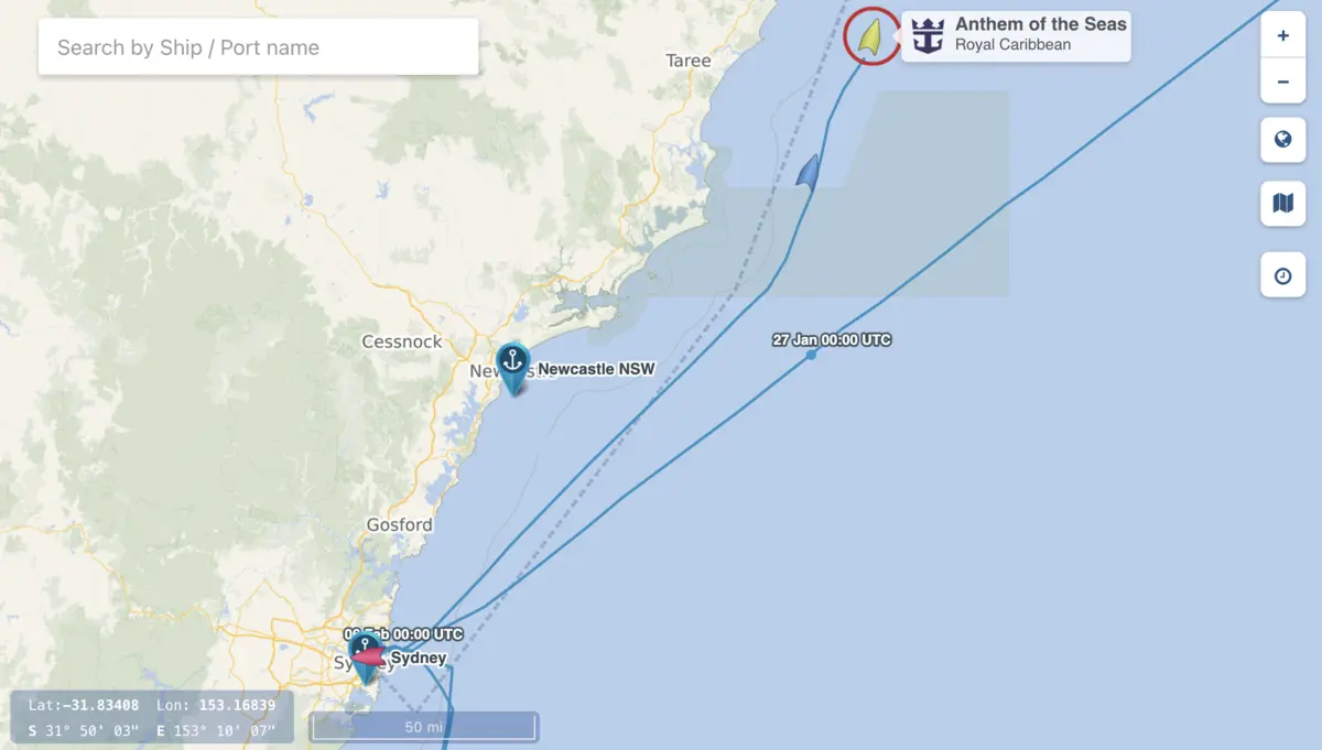 Anthem Location in Australia, Cruise Mapper