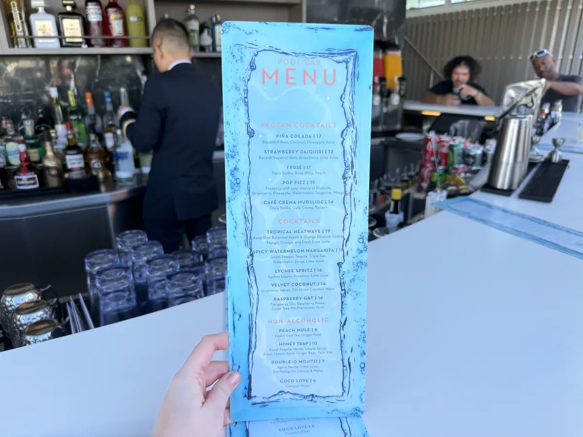 Celebrity New Pool Bar Menu