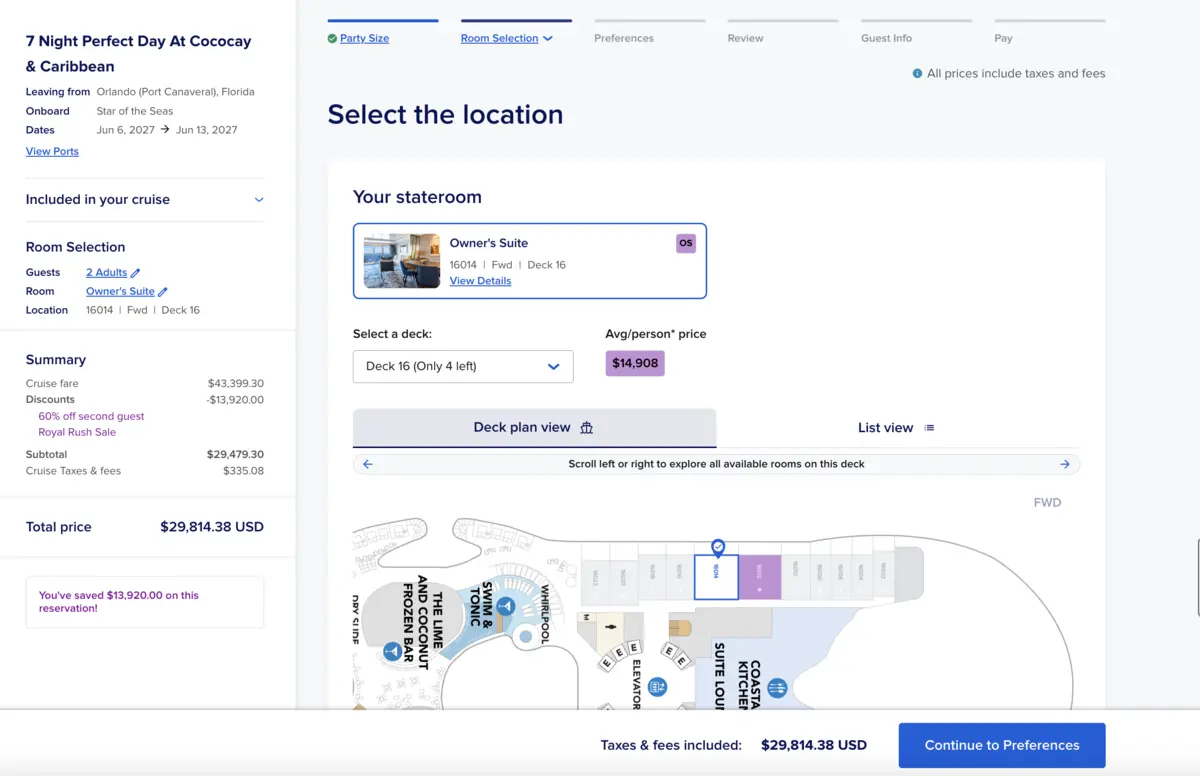 Star Owners Suite Mock Booking
