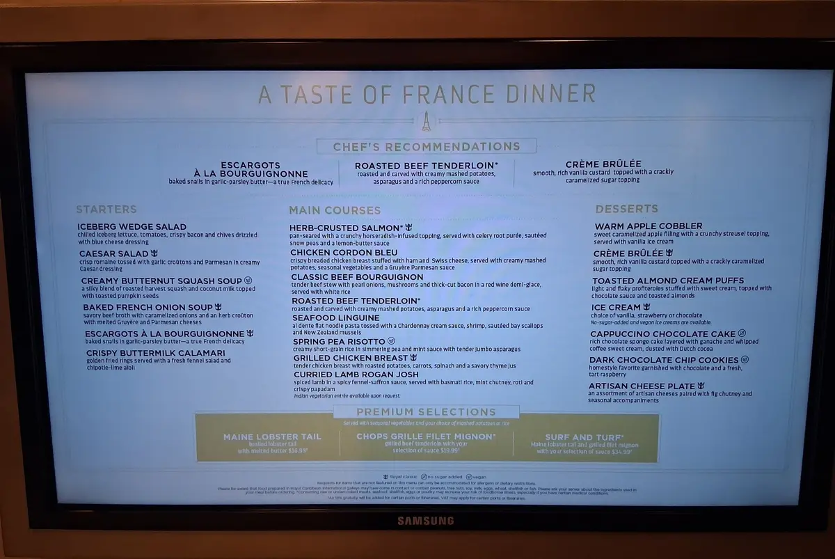 Menu on the screen