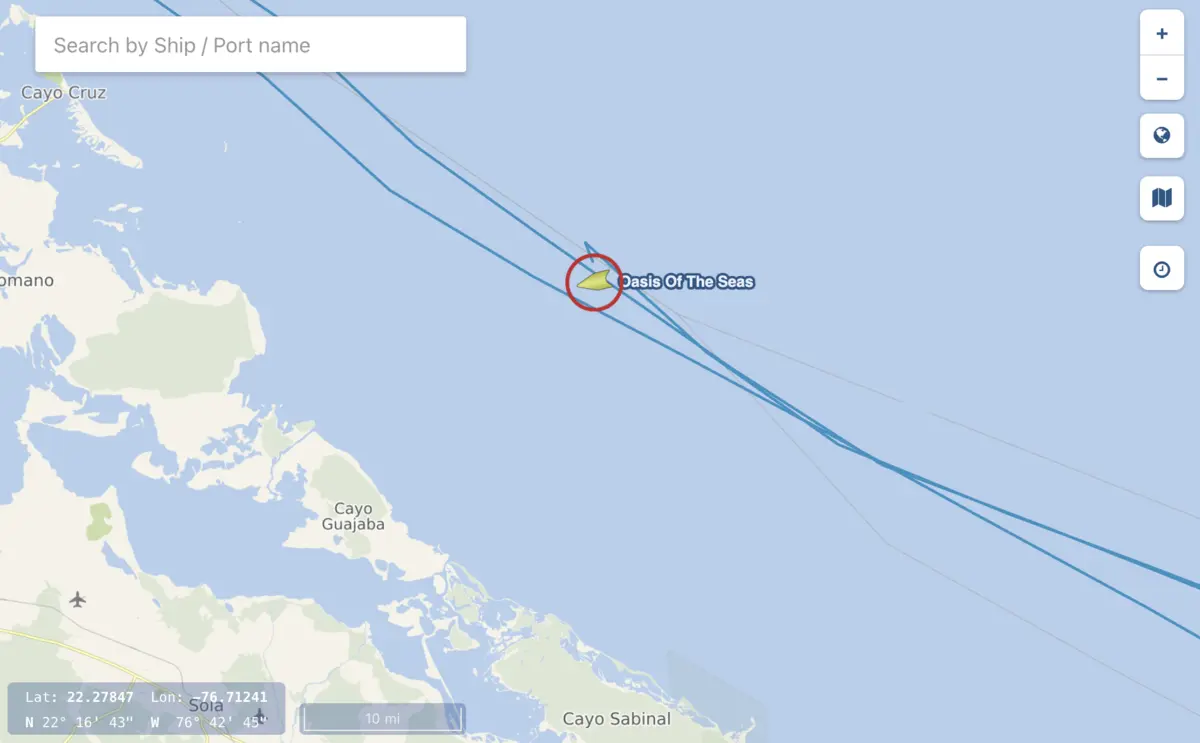Possible MOB, Oasis of the Seas, Cruise Mapper Location