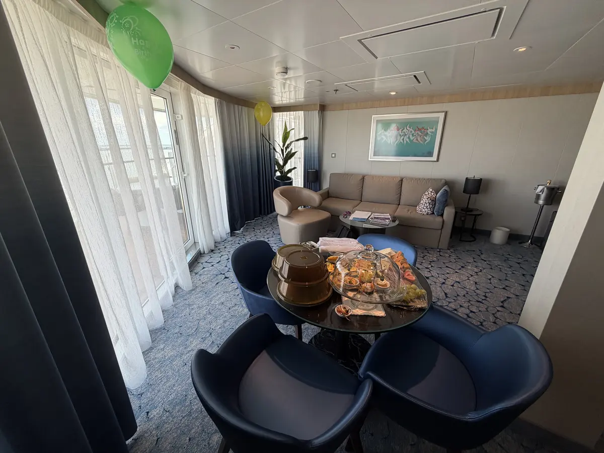 Couch and table in aquatheater living room