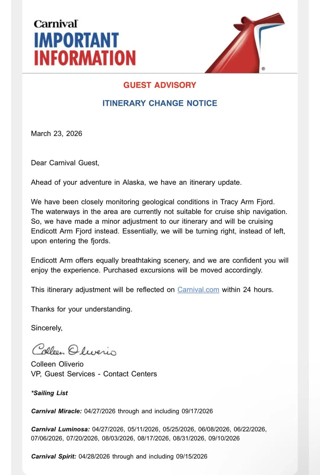 Tracy Arm Fjord Cancelation Email Tracy Arm Fjord Cancelation Email