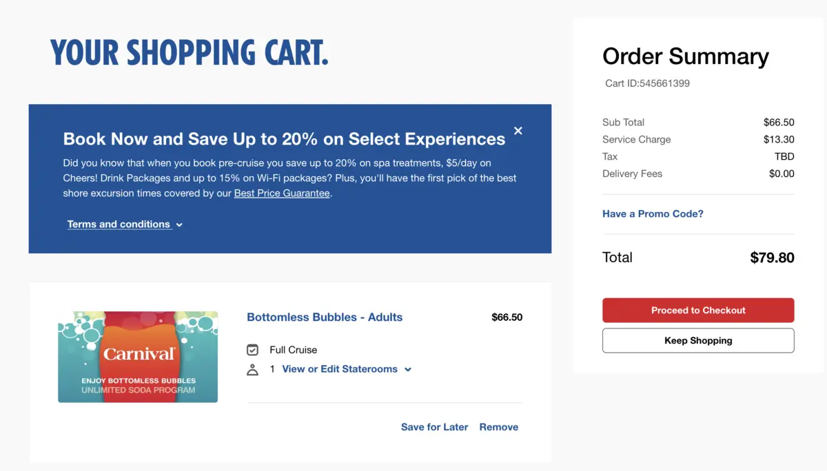 Carnival soda package cost