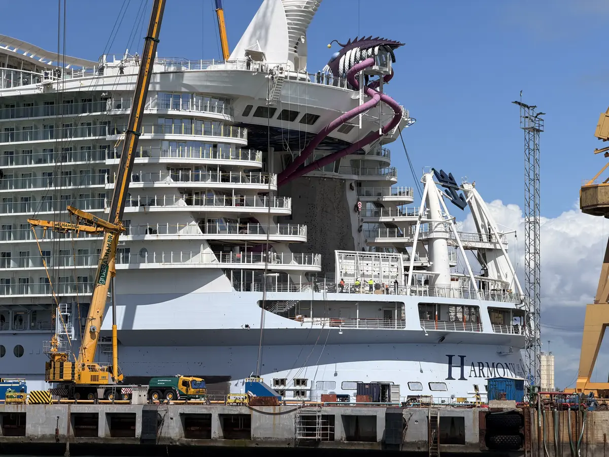 Dry dock work on back of Harmony of the Seas