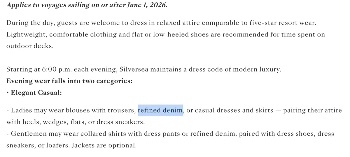 New Silversea Dress Code