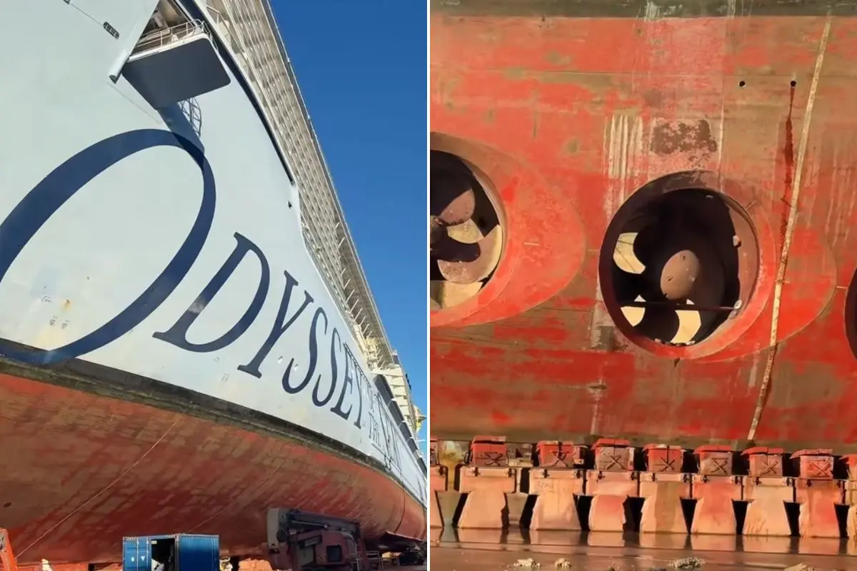 Odyssey of the Seas in dry dock, 2026