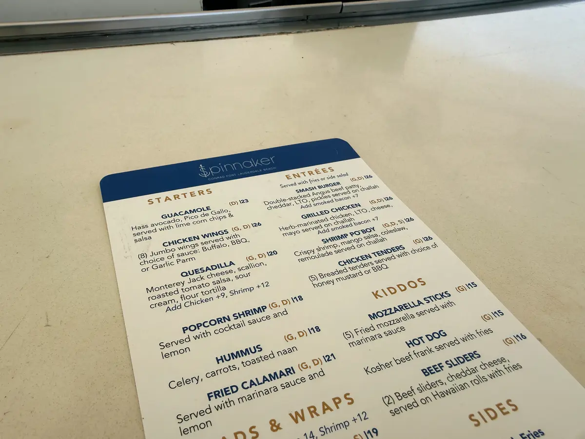 Conrad Fort Lauderdale Food Menu