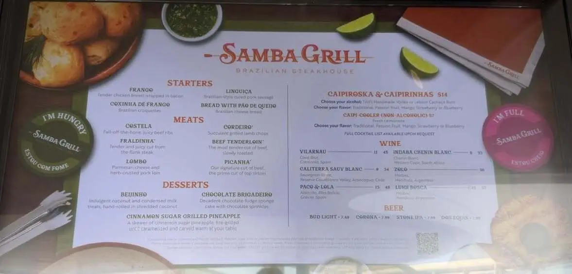 New Samba Grill Menu