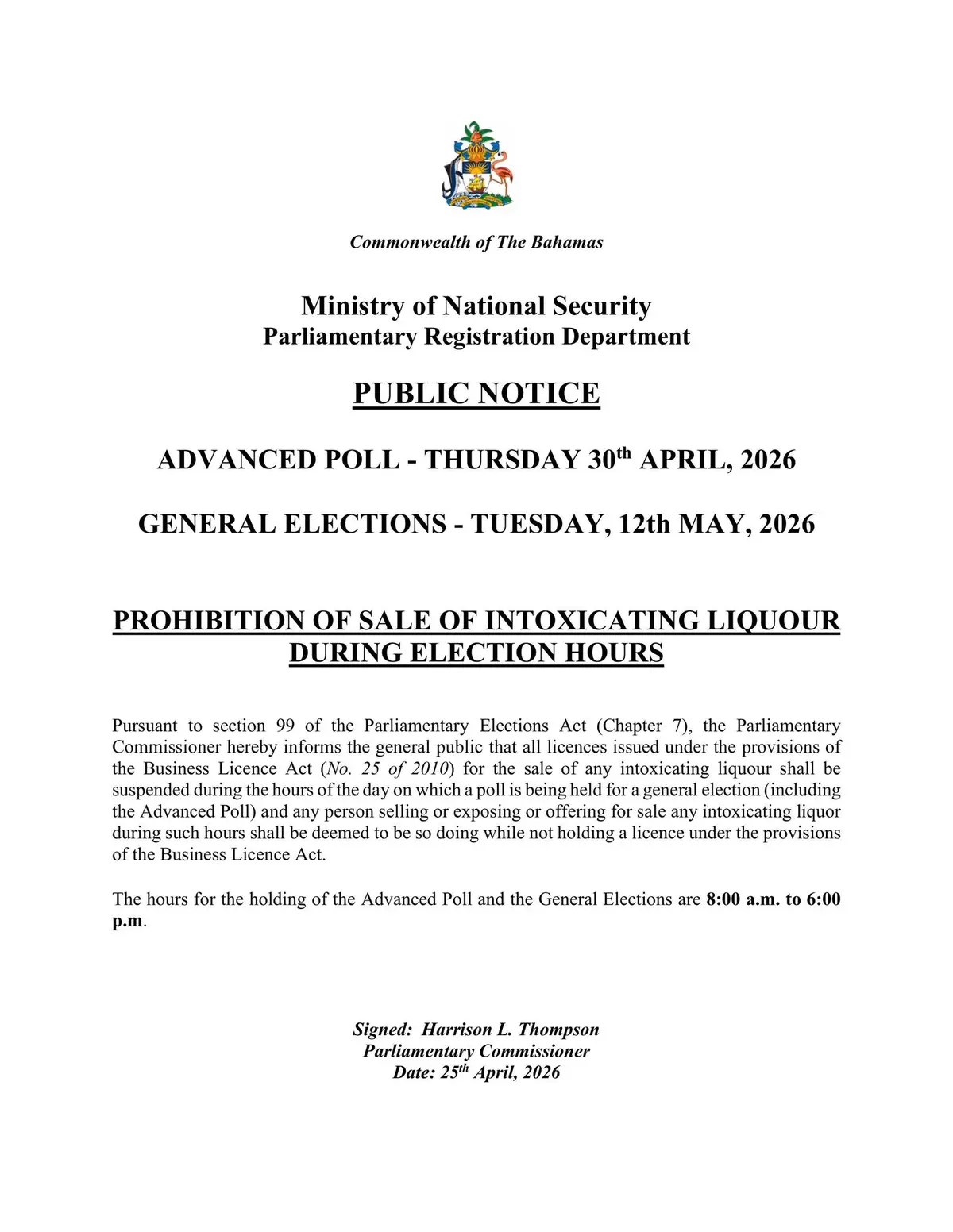 Bahamas Alcohol Ban During Elections
