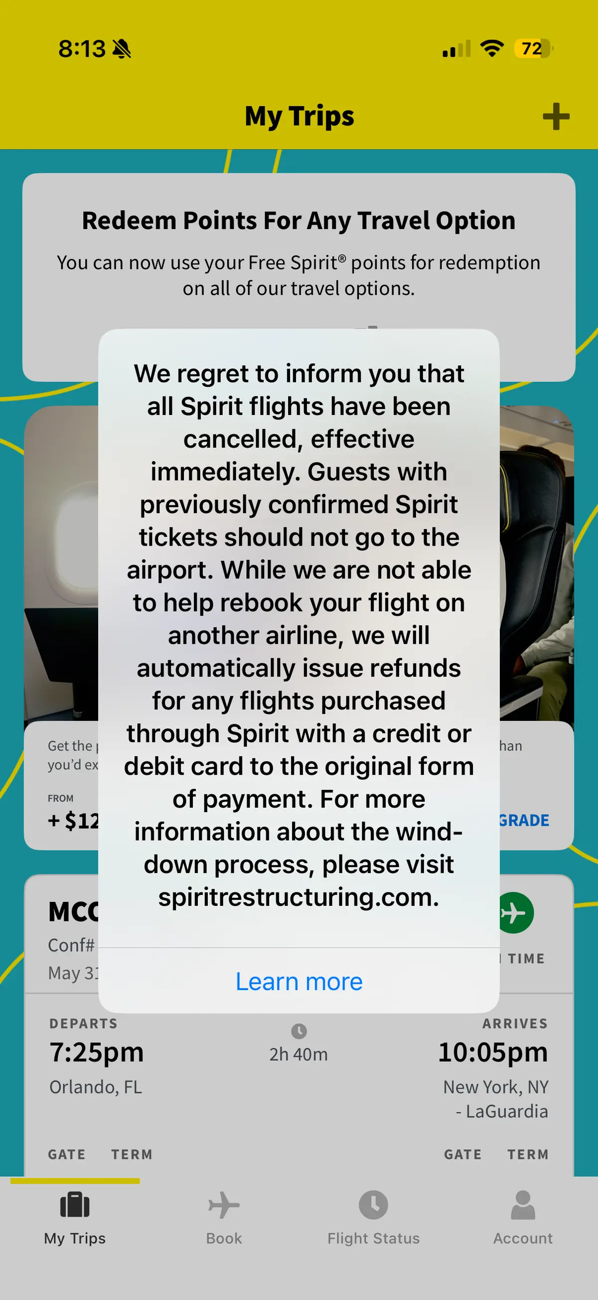 Spirit App Cancellation Notification