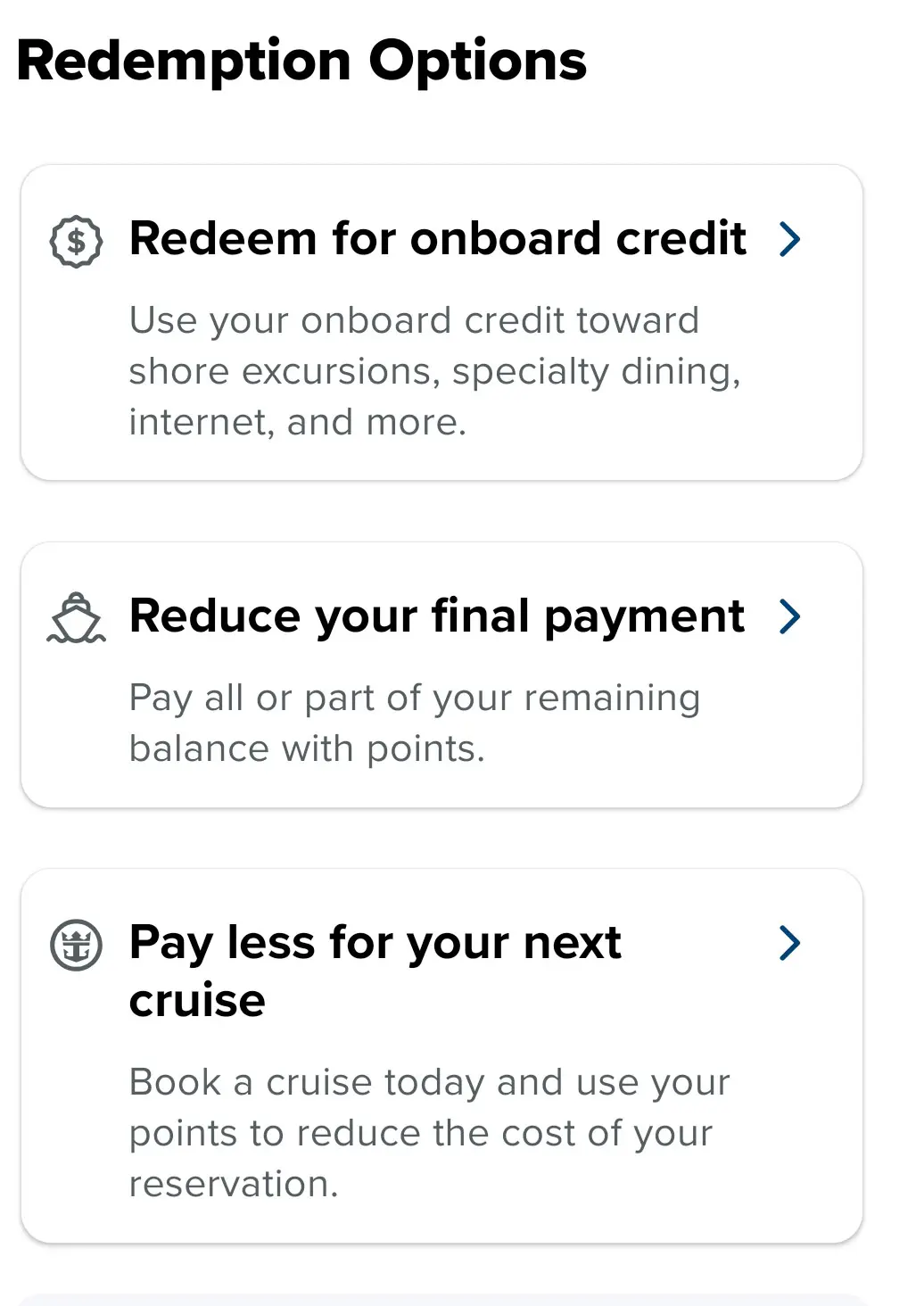 Options to redeem points
