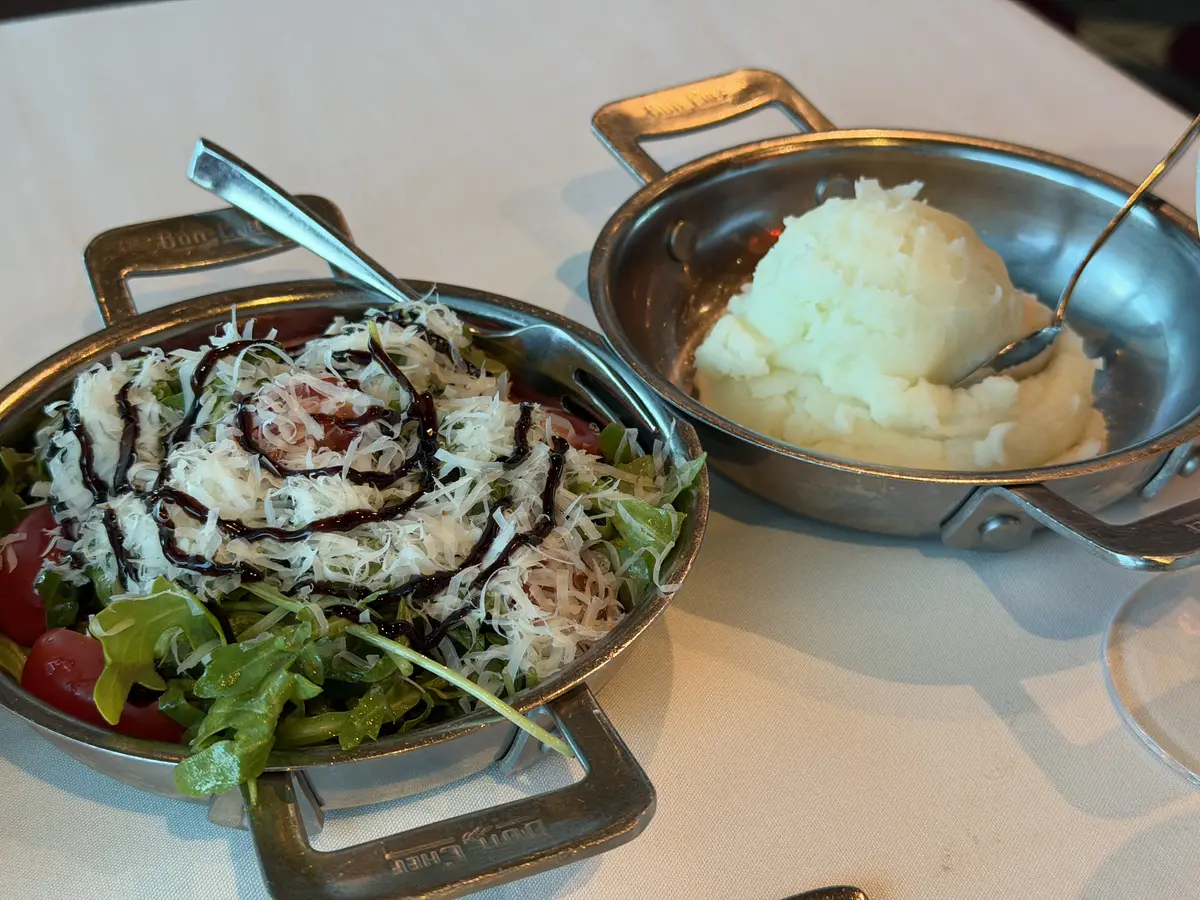Salad, left. Mashed potatoes, right