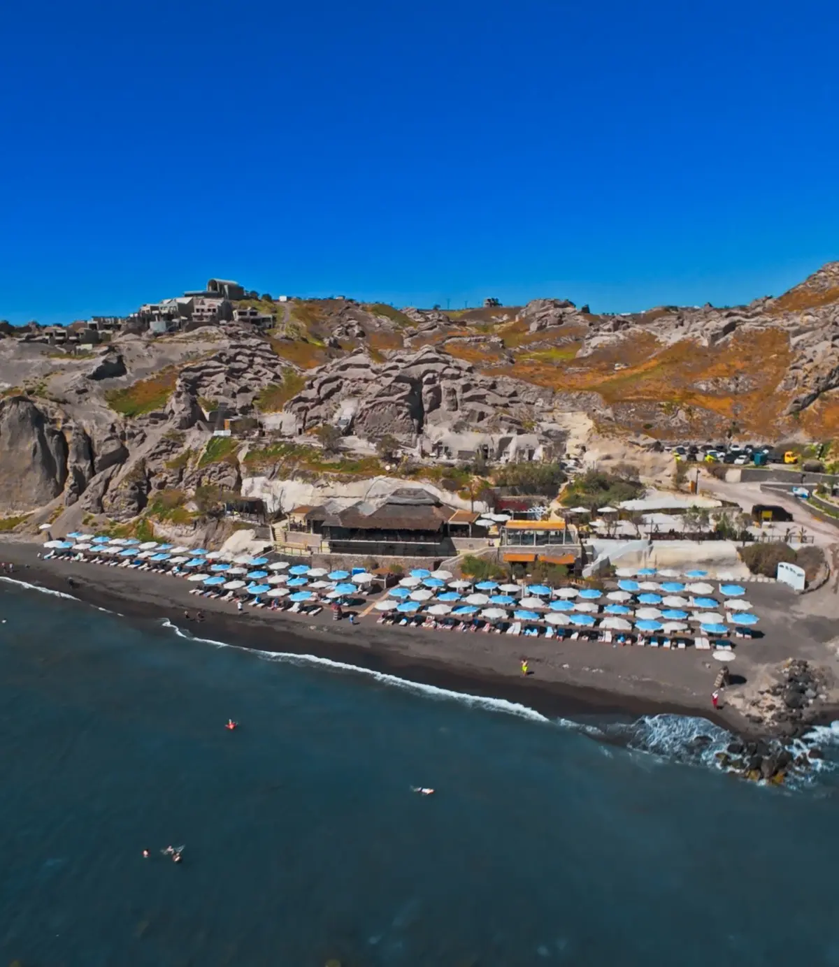 Aerial of the new Royal Beach Club Santorini