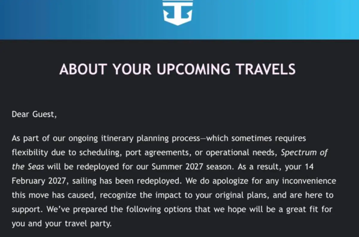 Email about cruise change