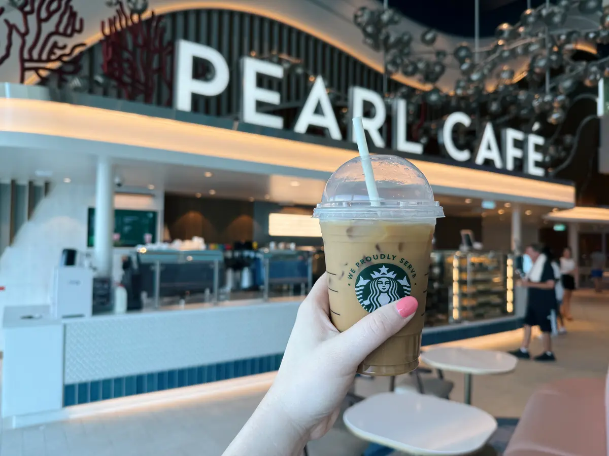 Specialty coffee from the Pearl Cafe on Icon of the Seas