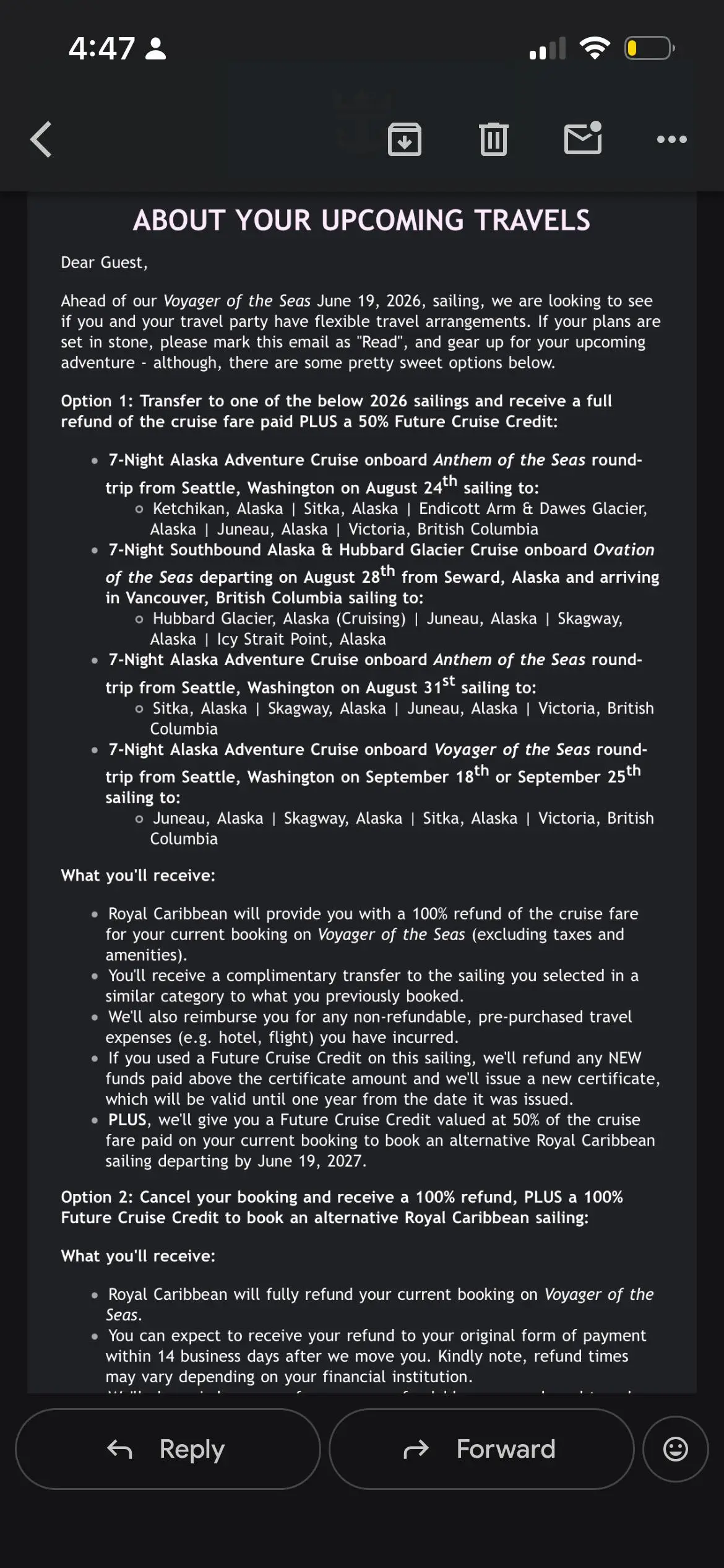 Voyager Overbooked Email