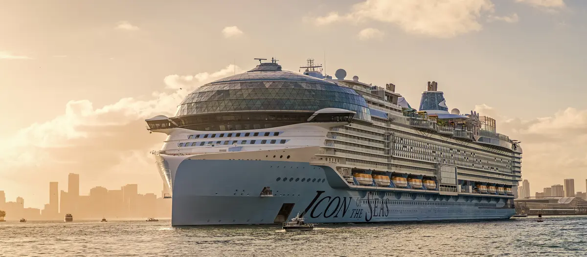Icon of the Seas sailing away from Miami