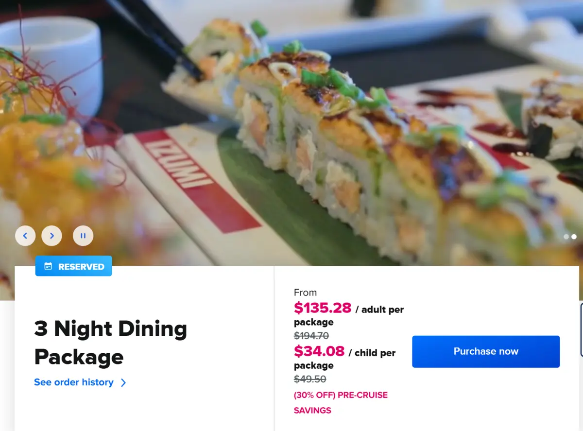 3 Night Dining Package Cost