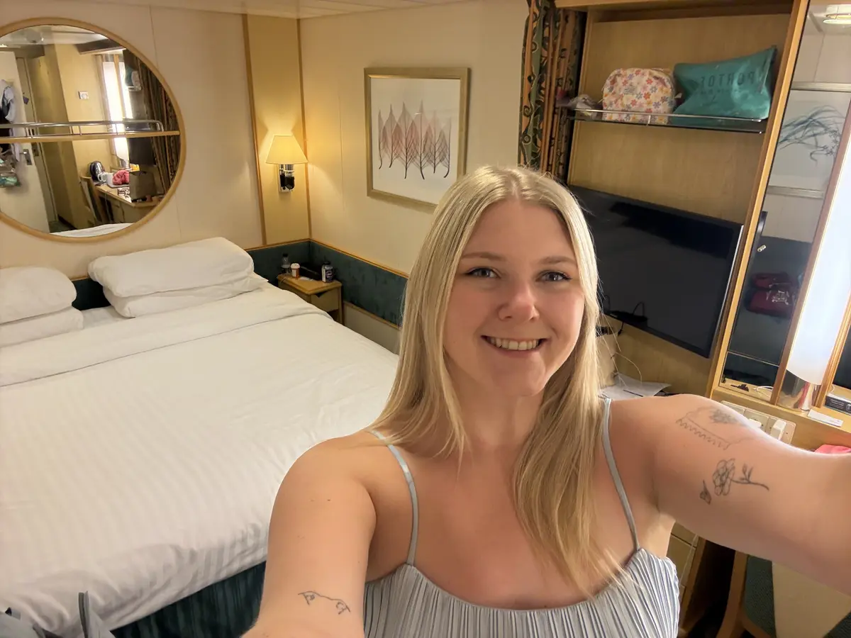 Elizabeth in her cabin on Liberty of the Seas