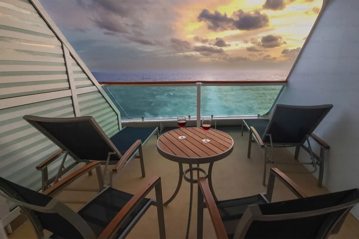 Balcony cabin facing the back of the ship