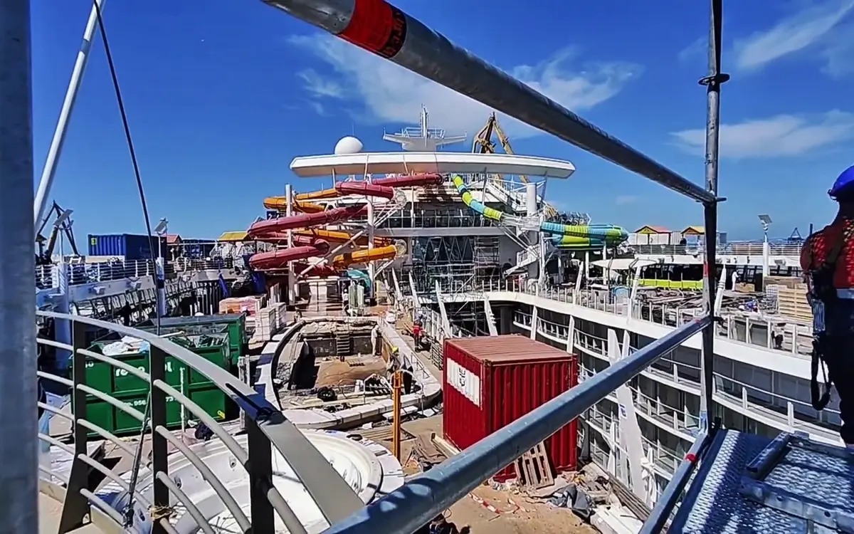 Allure of the Seas slides being installed