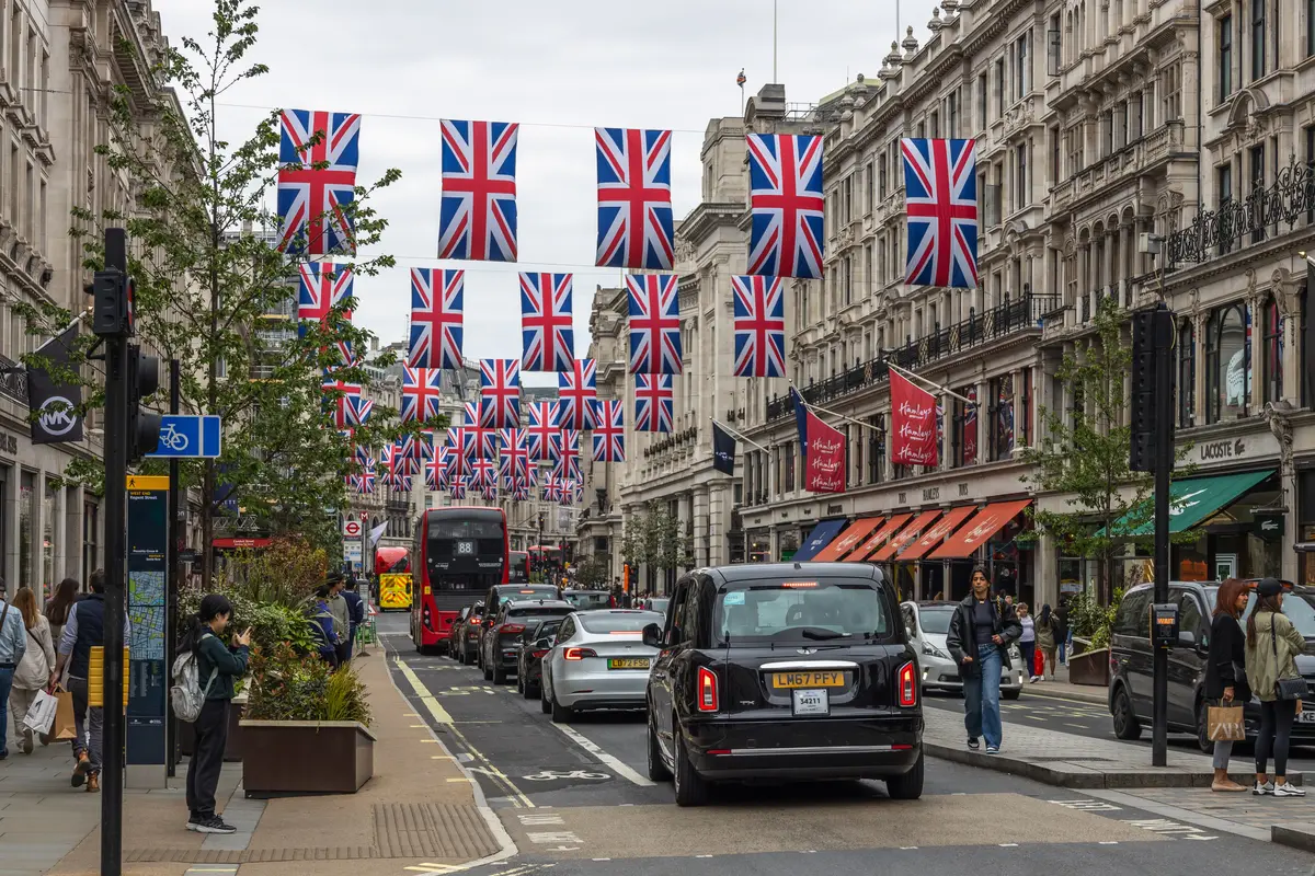 London Street with Union Jack Flags