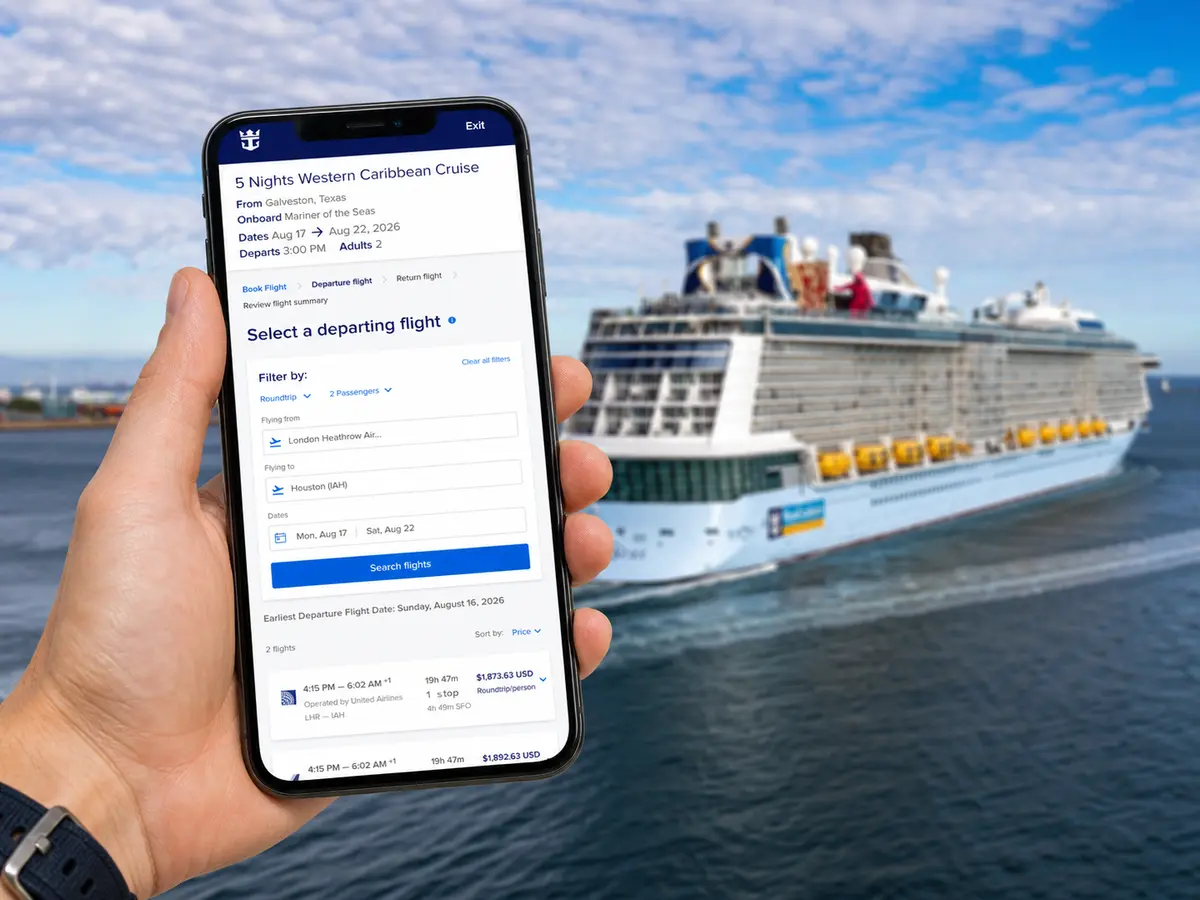 Holding a phone looking at flight booking