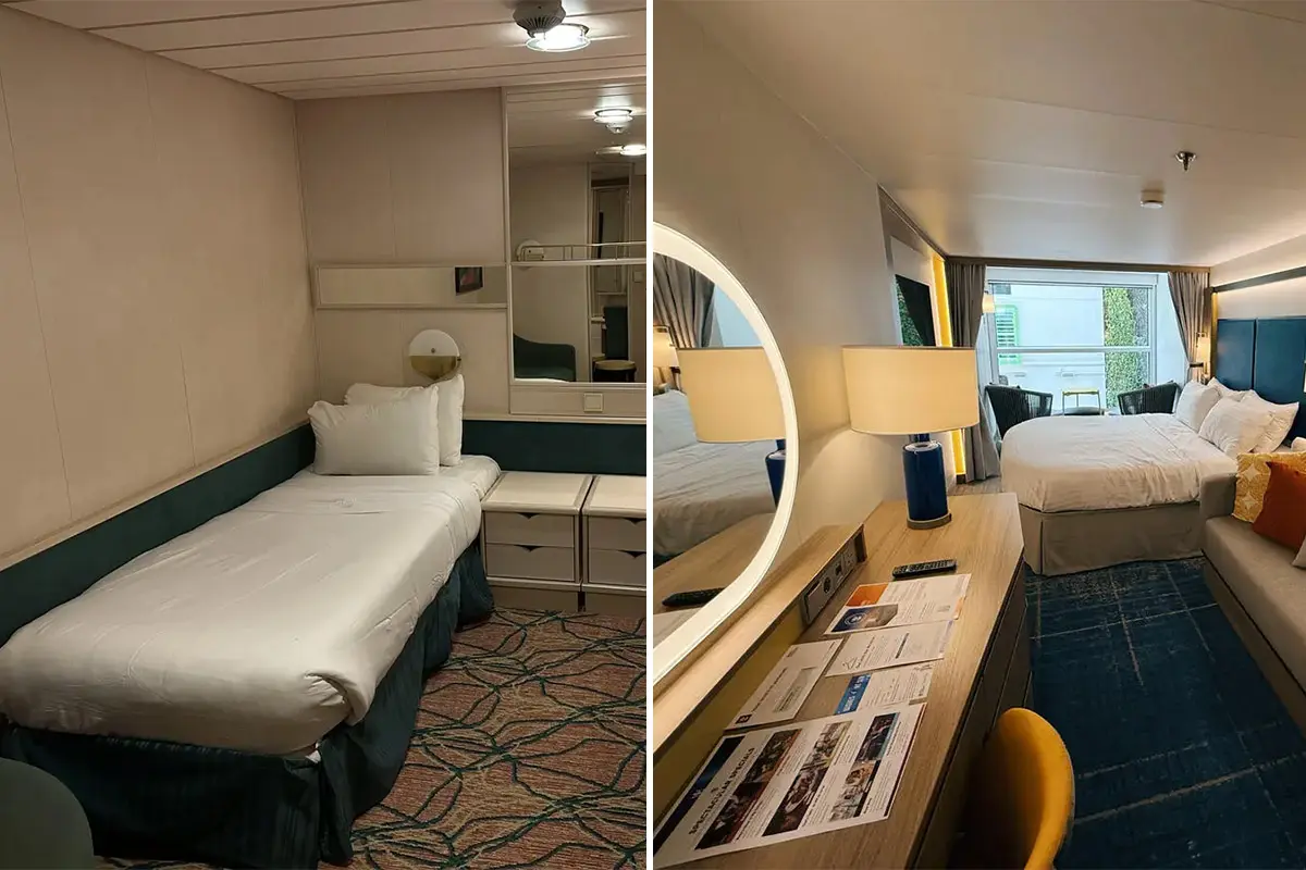 inside cabin, left. balcony, right